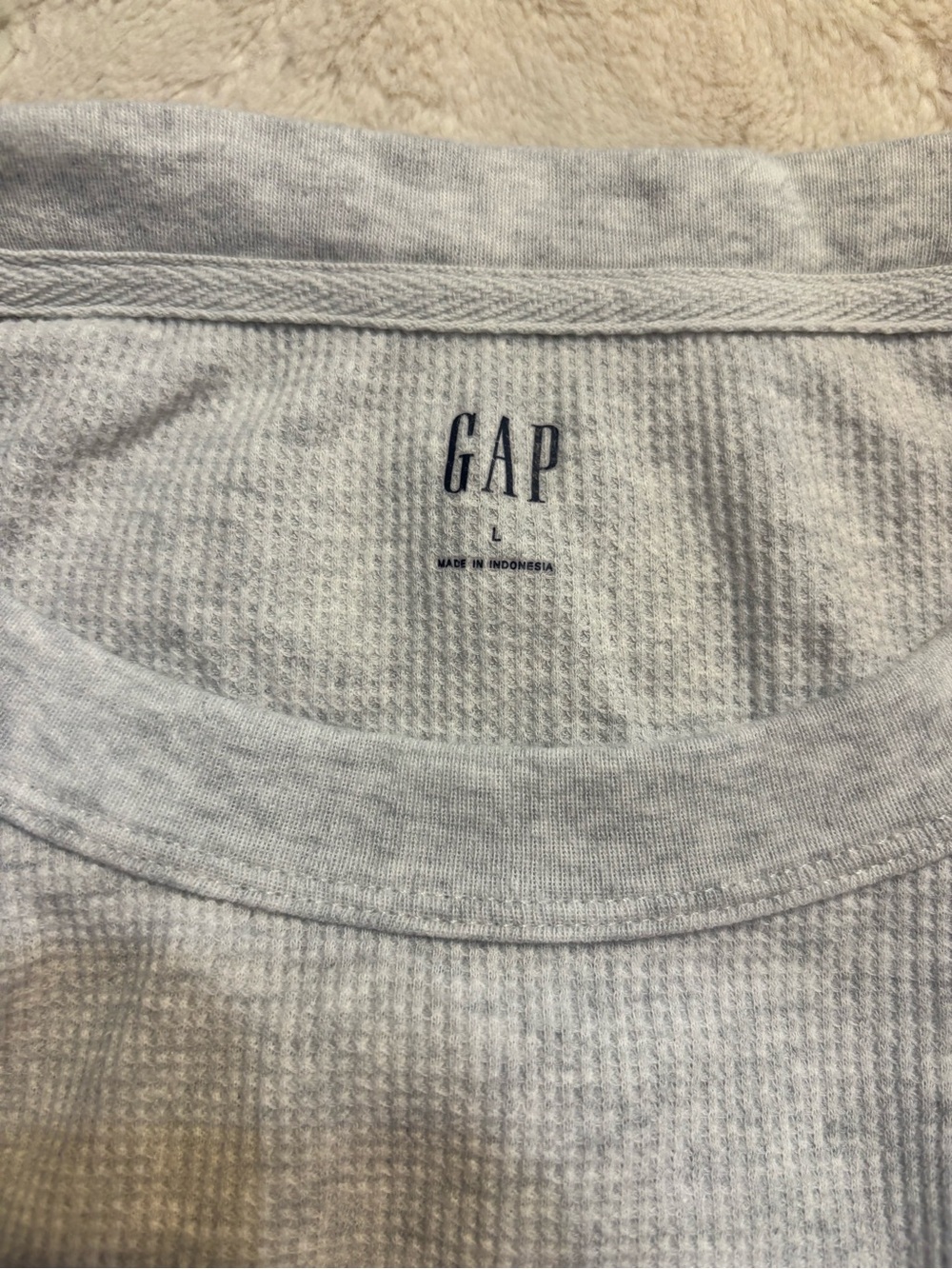 🇺🇸 GAP Thermal Top Lg Heather Light Gray Waffle Knit Long Sleeve Crewneck Cotton - Picture 8 of 12